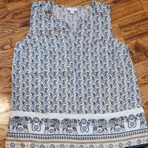 J. Jill Blue and White Linen Women Sleeveless Top